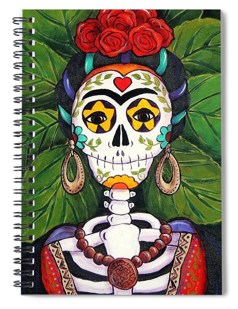 Dia De Los Muertos Spiral Notebook featuring the painting Frida with Roses by Candy Mayer