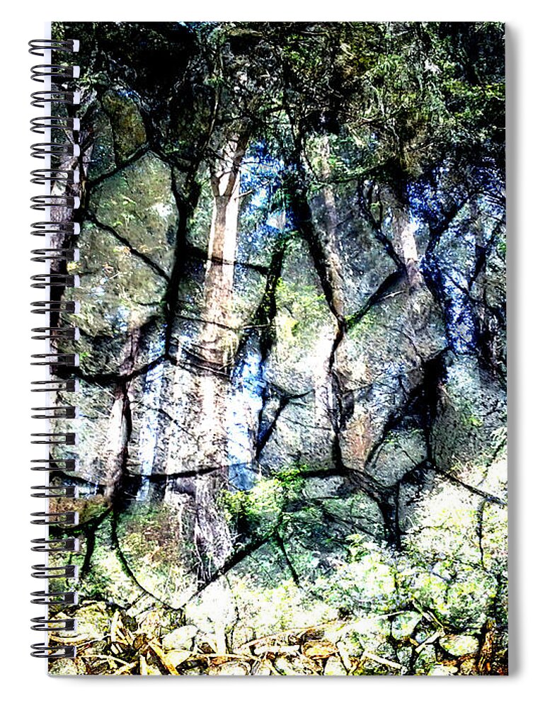 Trees Spiral Notebook featuring the mixed media From Stones and Trees by Marie Jamieson