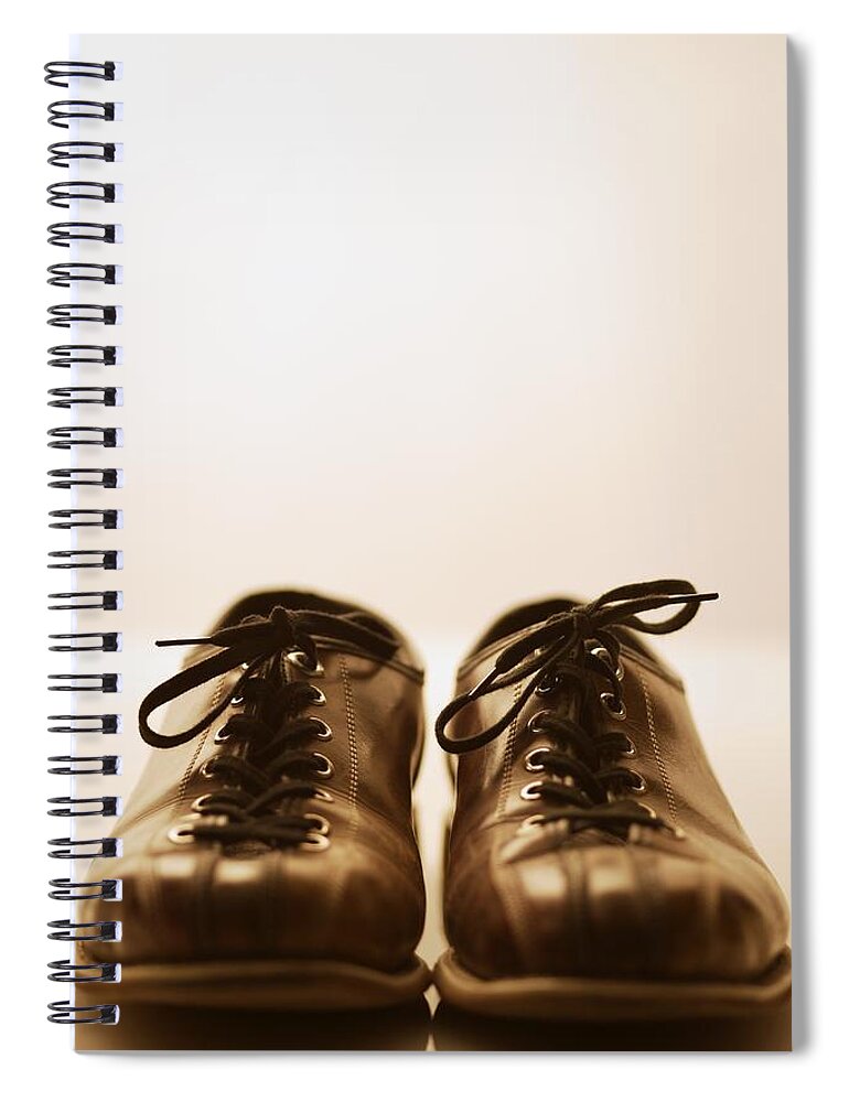 Bowling Spiral Notebook featuring the photograph Front View Of Bowling Shoes by Darren Greenwood