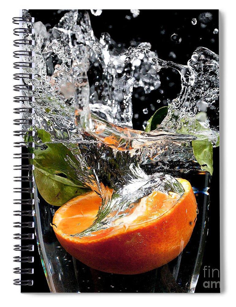 Fruit Spiral Notebook featuring the photograph Fruit drop with big splash by Simon Bratt