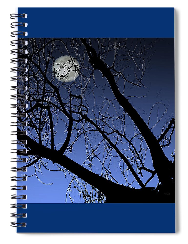 Tree Top Spiral Notebook featuring the photograph Full Moon And Black Winter Tree by Ben and Raisa Gertsberg