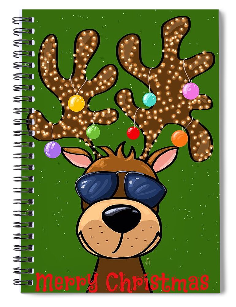 Funny Reindeer Spiral Notebook featuring the painting Funny reindeer by Veronica Minozzi