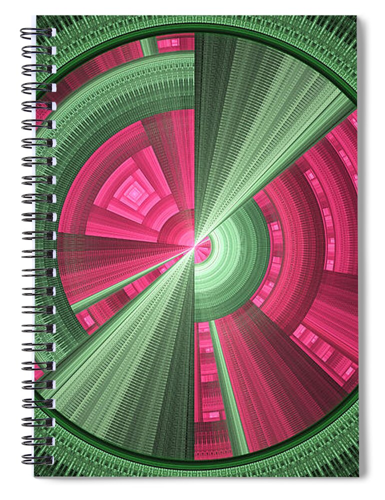 Fractal Spiral Notebook featuring the photograph Futuristic Tech Disc Green And Pink Fractal Flame by Keith Webber Jr