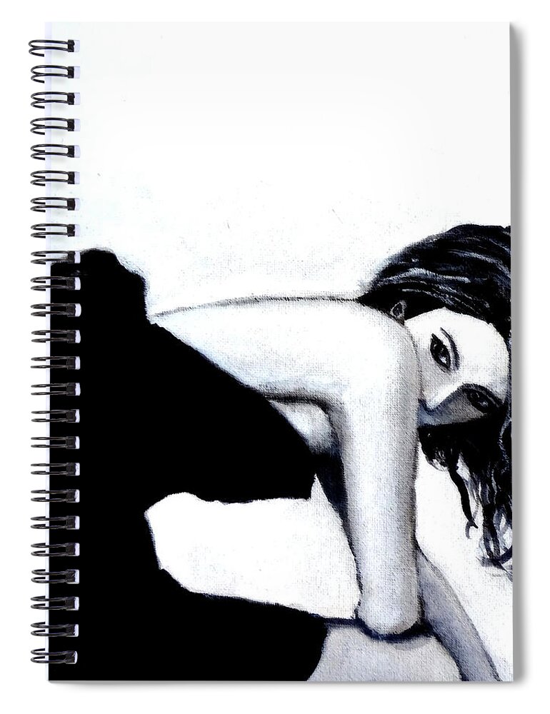 Girl Spiral Notebook featuring the painting Gamine- French Girl in Black and White by Katy Hawk