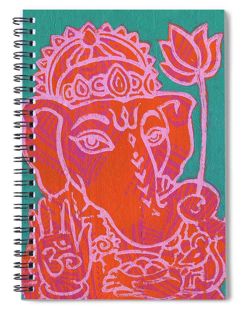 Ganesha Spiral Notebook featuring the painting Ganesha Hot Pink Orange Teal by Jennifer Mazzucco