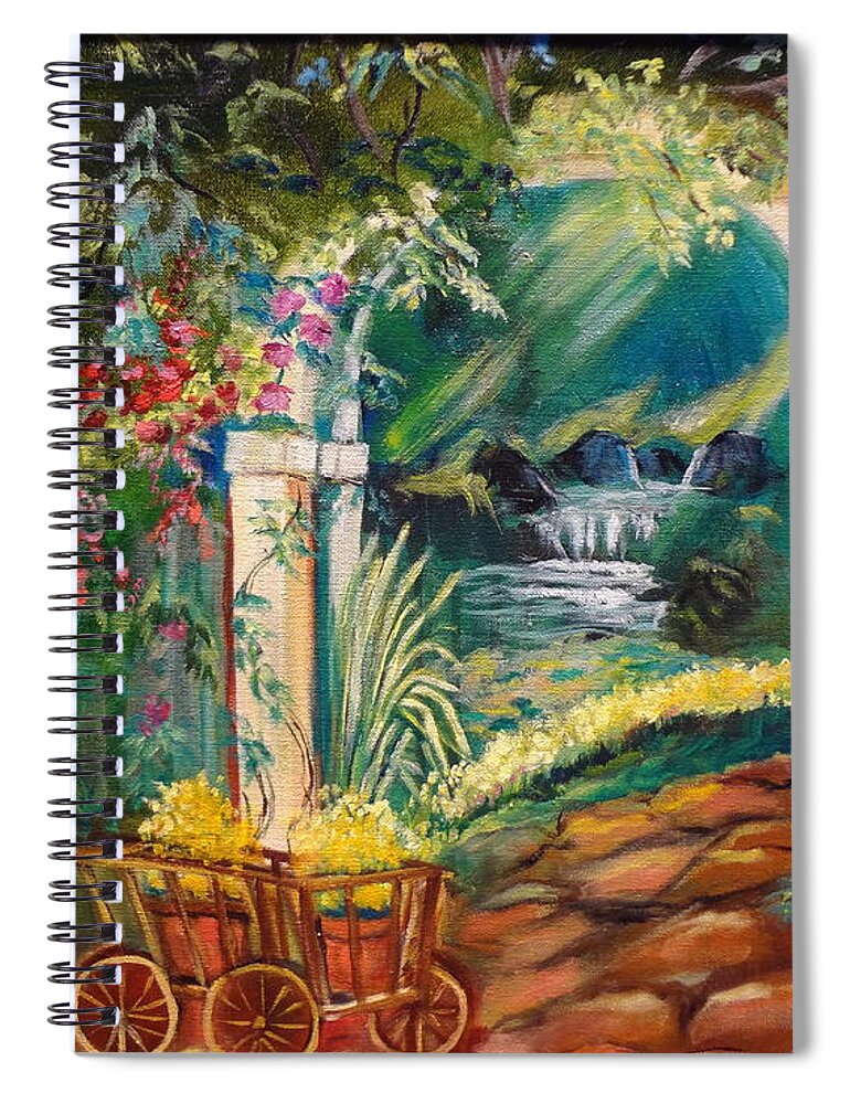 Garden Scene Spiral Notebook featuring the painting Garden of Serenity Beyond by Jenny Lee