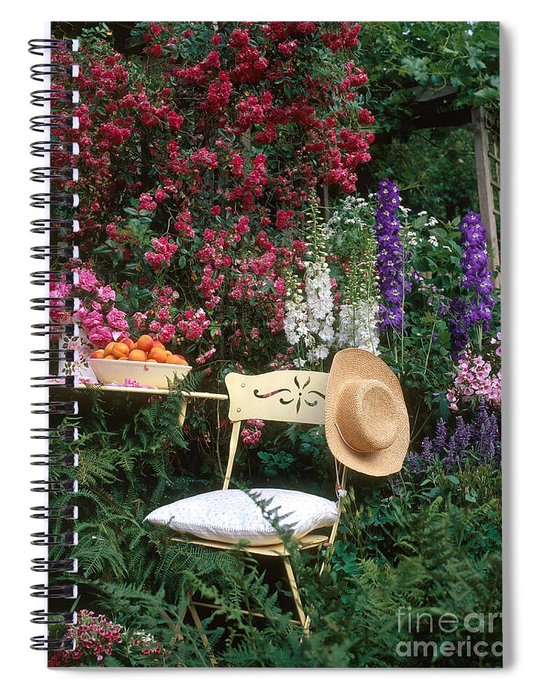 Plant Spiral Notebook featuring the photograph Garden With Chair by Hans Reinhard