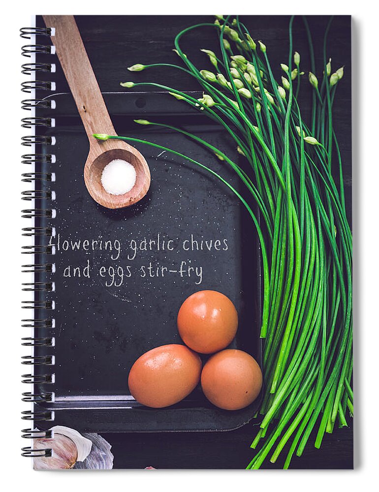 Garlic Chive Spiral Notebook featuring the photograph Garlic Chives And Eggs by Chien-ju Shen