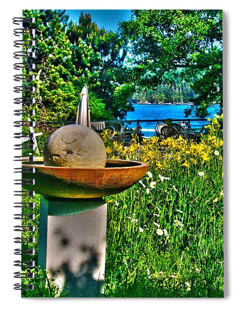 Landscape Spiral Notebook featuring the mixed media Gazing Ball by Alicia Kent