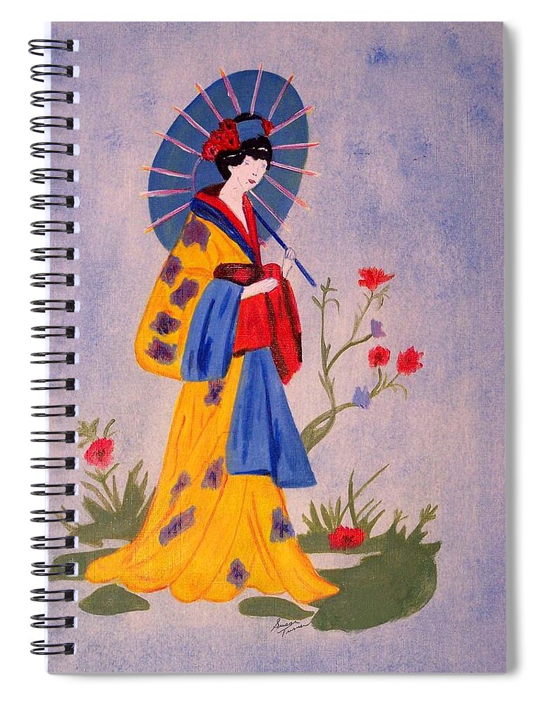 Geisha Spiral Notebook featuring the painting Geisha by Susan Turner Soulis