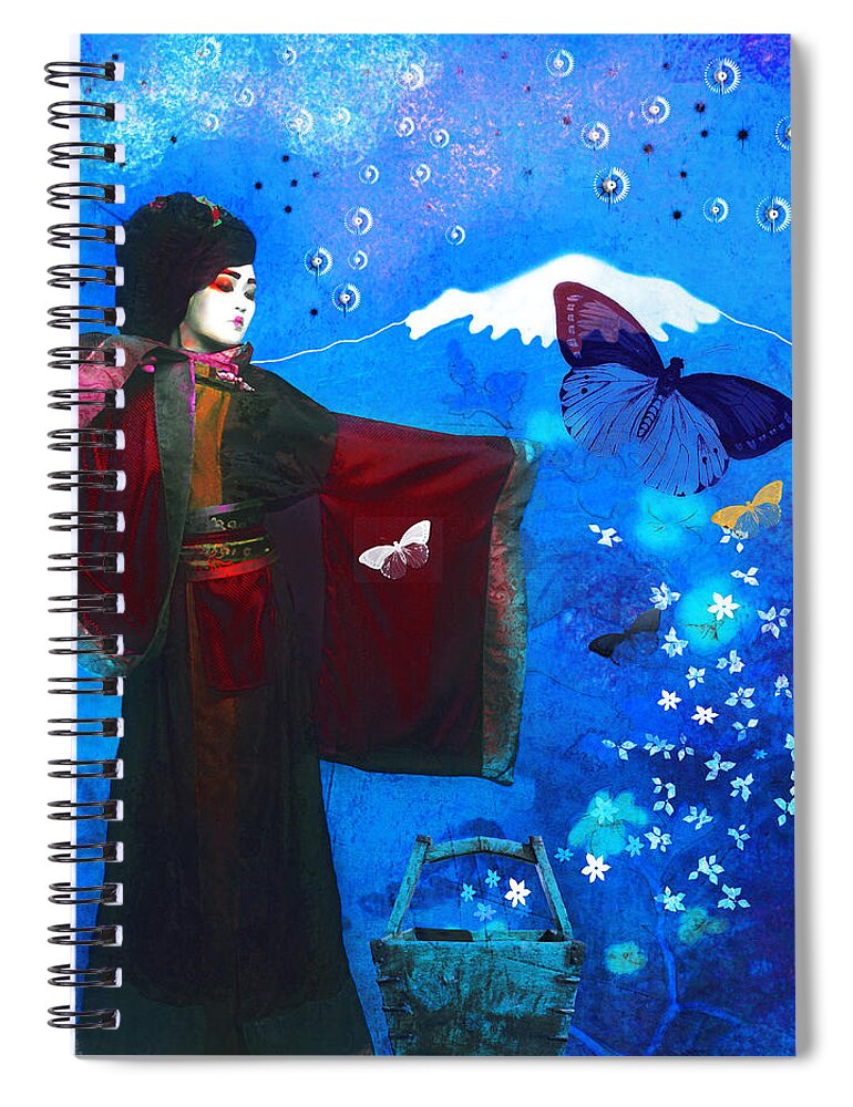 Geisha Spiral Notebook featuring the photograph Geisha with butterflies by Jeff Burgess