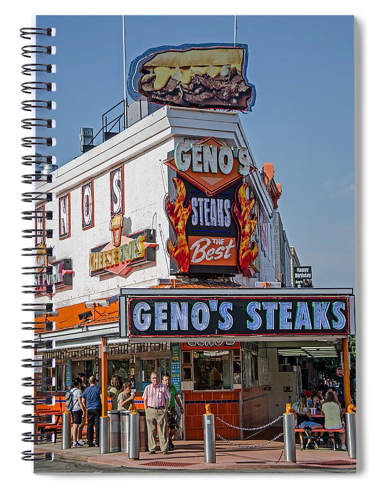 Geno's Steaks Spiral Notebook featuring the photograph Geno's Steaks by Susan McMenamin