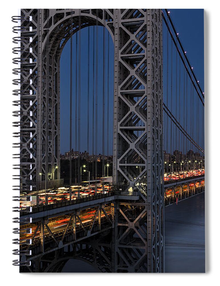George Washington Bridge Spiral Notebook featuring the photograph George Washington Bridge Moon Rise by Susan Candelario