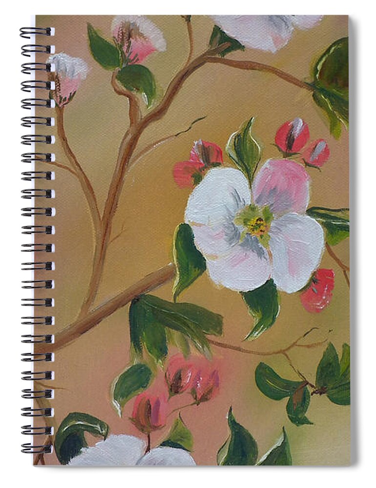 Flowers Spiral Notebook featuring the painting Georgia Flowers - Apple Blossoms- Stretched by Jan Dappen