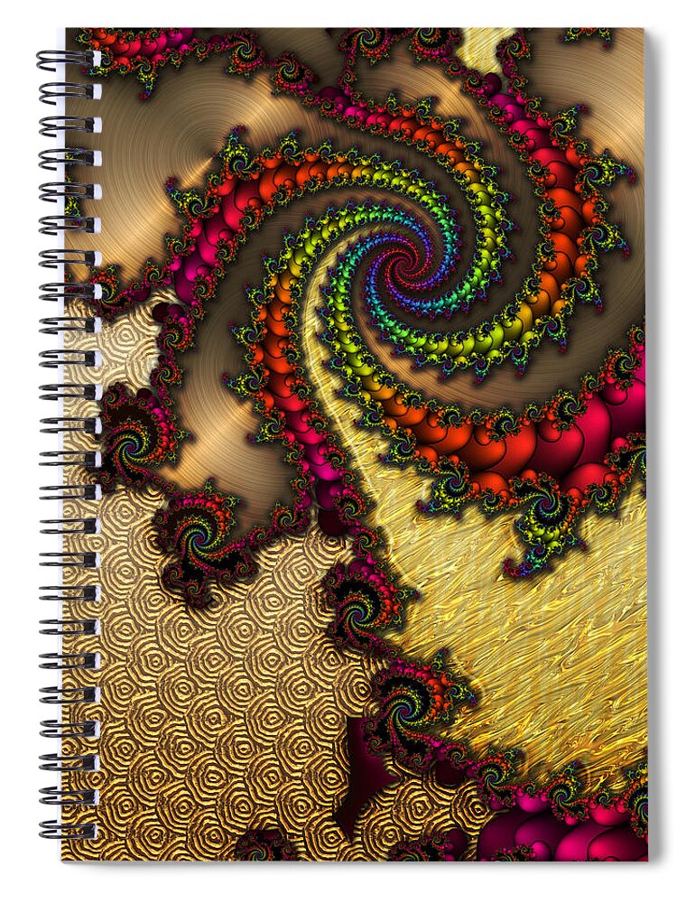 Flowers Spiral Notebook featuring the digital art Gilded Fractal 10 by Ann Stretton
