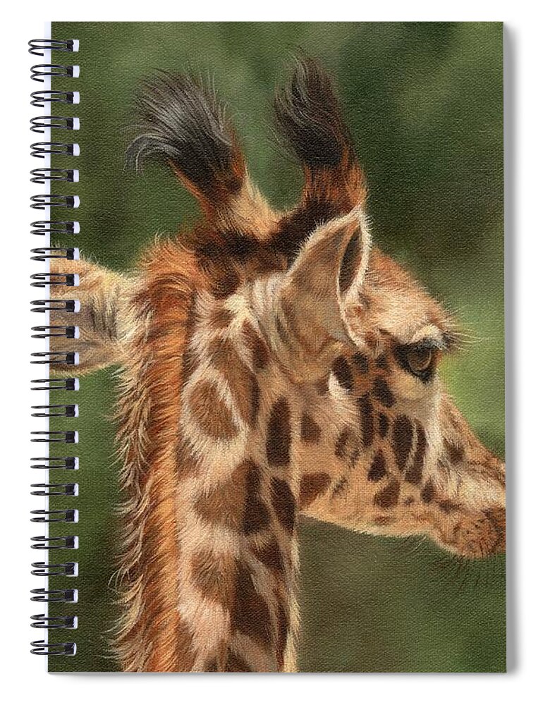 Giraffe Spiral Notebook featuring the painting Giraffe by David Stribbling