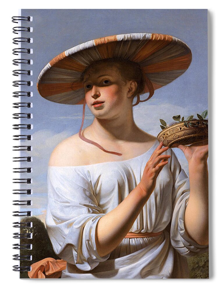 Caesar Van Everdingen Spiral Notebook featuring the painting Girl in a Large Hat by Caesar van Everdingen