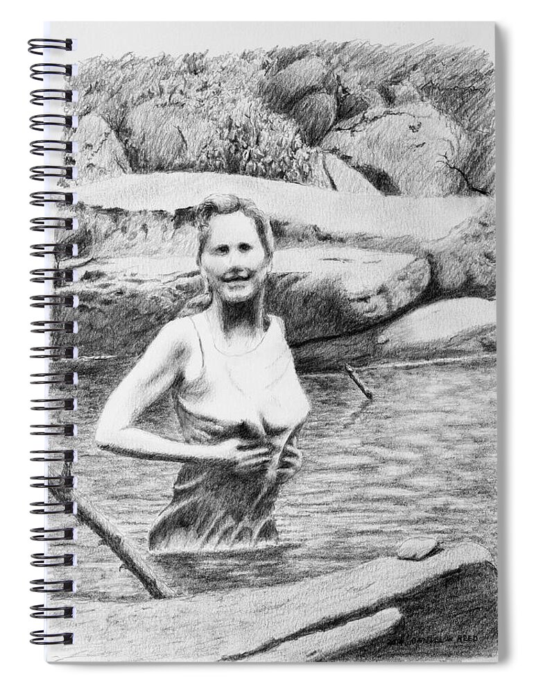 Girl Spiral Notebook featuring the drawing Girl In Savage Creek by Daniel Reed