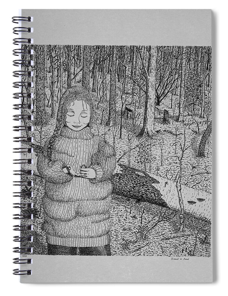 Girl Spiral Notebook featuring the drawing Girl In The Forest by Daniel Reed