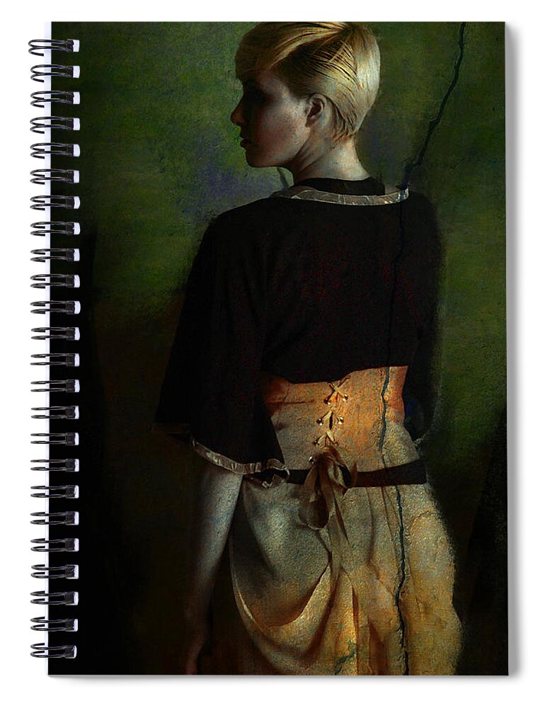 Girl Spiral Notebook featuring the photograph Girl with Green background by Jeff Burgess