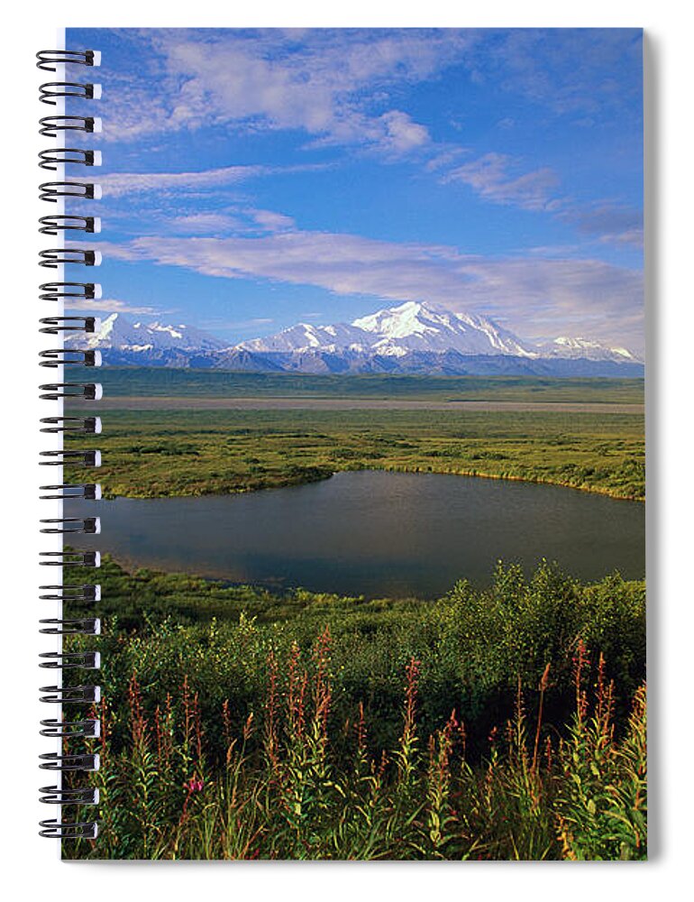 00340579 Spiral Notebook featuring the photograph Glacial Kettle Pond And Denali by Yva Momatiuk John Eastcott