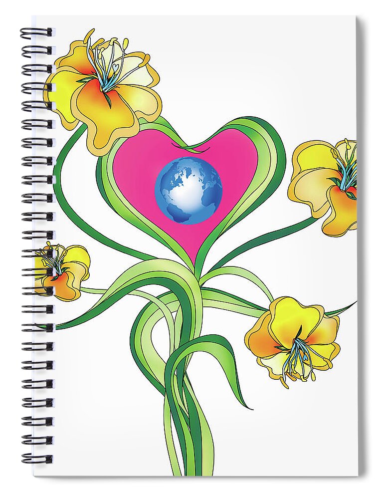 Beauty Spiral Notebook featuring the photograph Globe In Center Of Heart-shaped Flower by Ikon Ikon Images