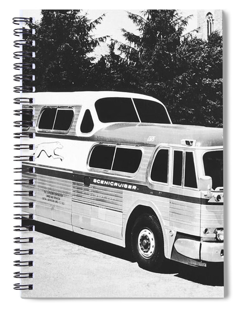 1950's Spiral Notebook featuring the photograph GM's Latest Bus Line by Underwood Archives