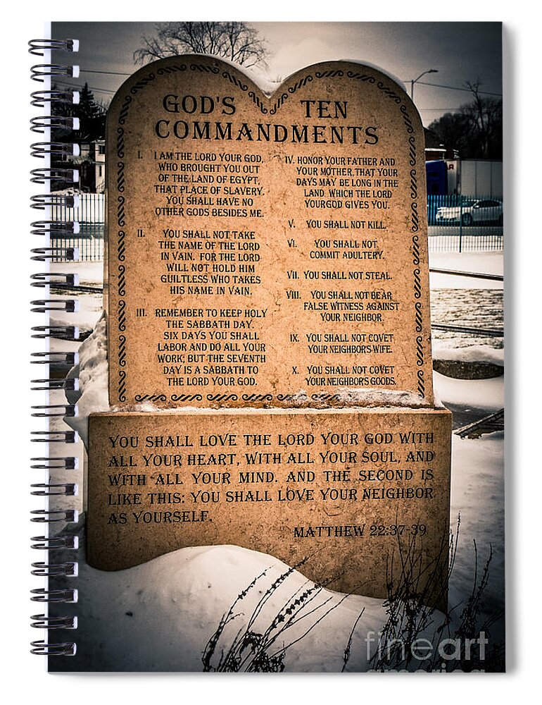 10 Commandments Spiral Notebook featuring the photograph God's Ten Commandments by Grace Grogan