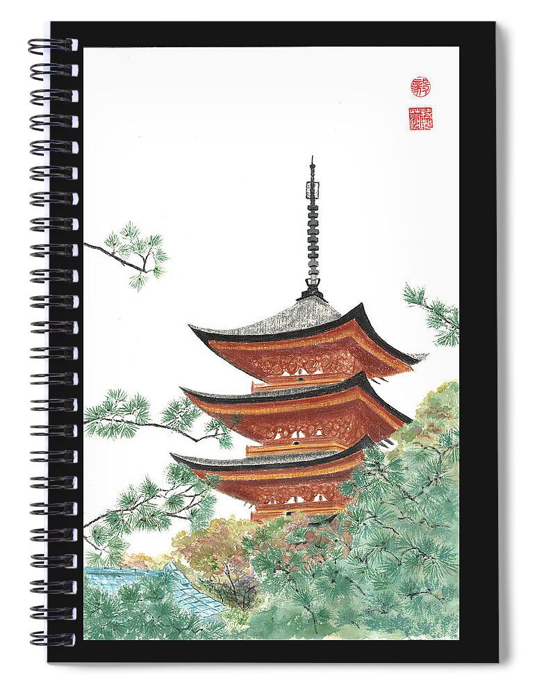 Japanese Spiral Notebook featuring the painting Gojunoto Pagoda by Terri Harris