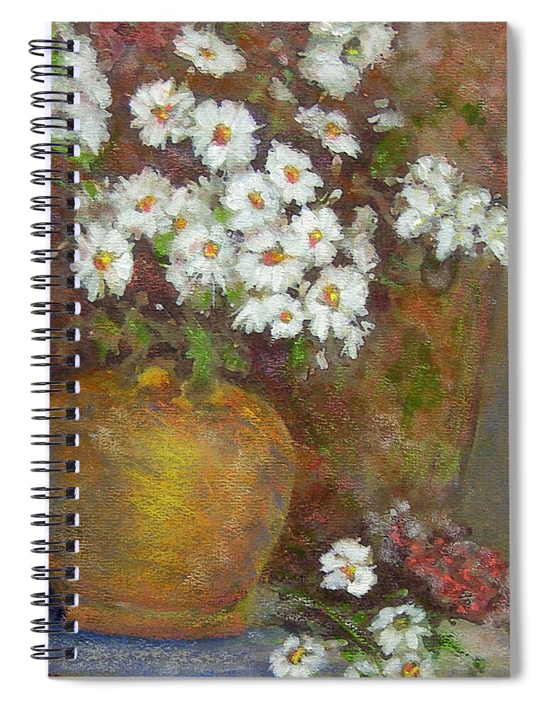 Acrylics Spiral Notebook featuring the painting Gold Bowl and Daisies by Richard James Digance