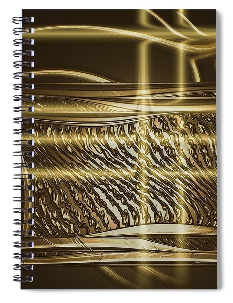 Brown And Gold Spiral Notebook featuring the digital art Gold Chrome Abstract by Kae Cheatham