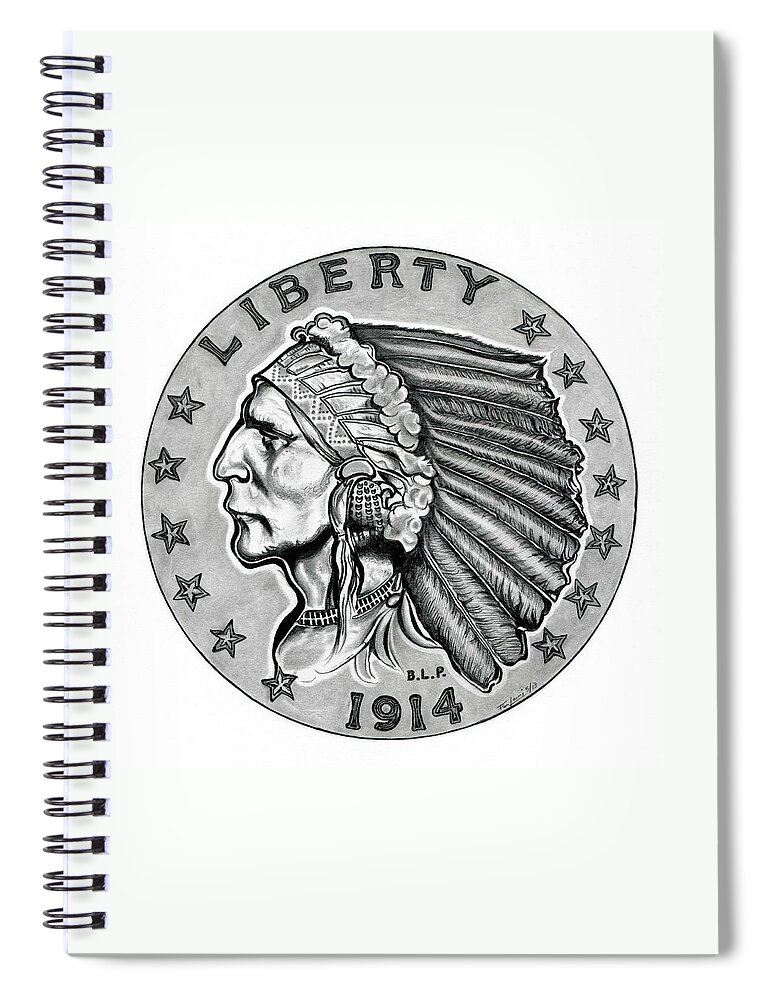 Gold Quarter Eagle Spiral Notebook featuring the drawing Gold Quarter Eagle by Fred Larucci