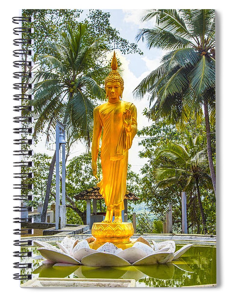 Buddha Spiral Notebook featuring the photograph Golden Buddha On A Temple Flower by Gina Koch