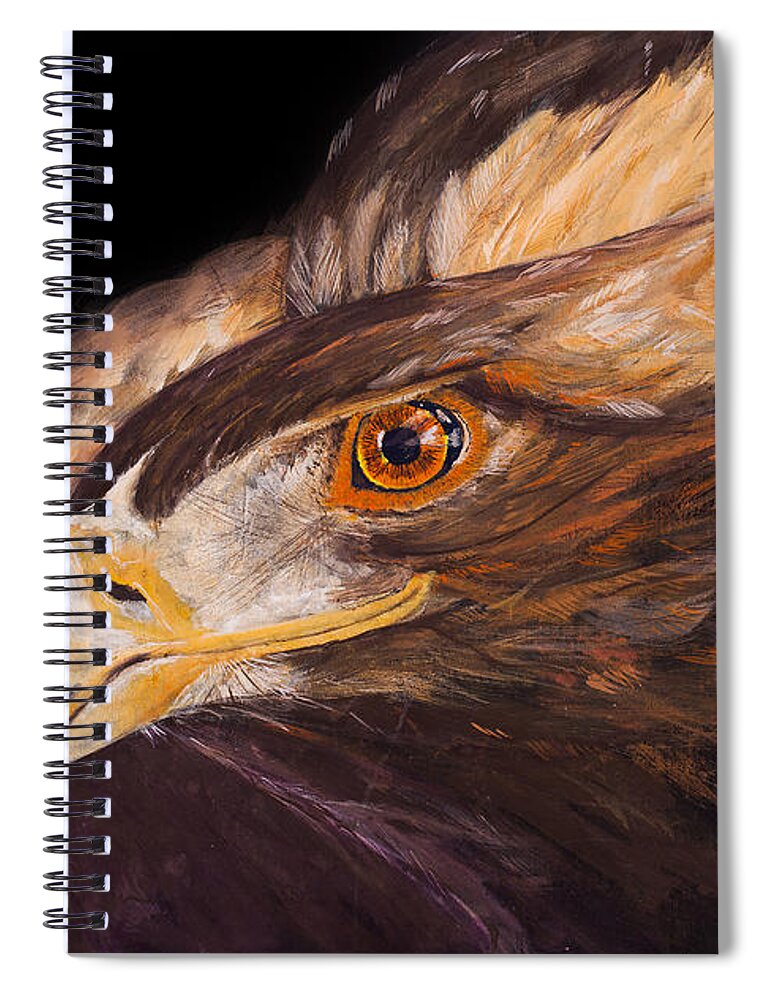 Eagle Spiral Notebook featuring the painting Golden eagle close up painting by Carolyn Bennett by Simon Bratt