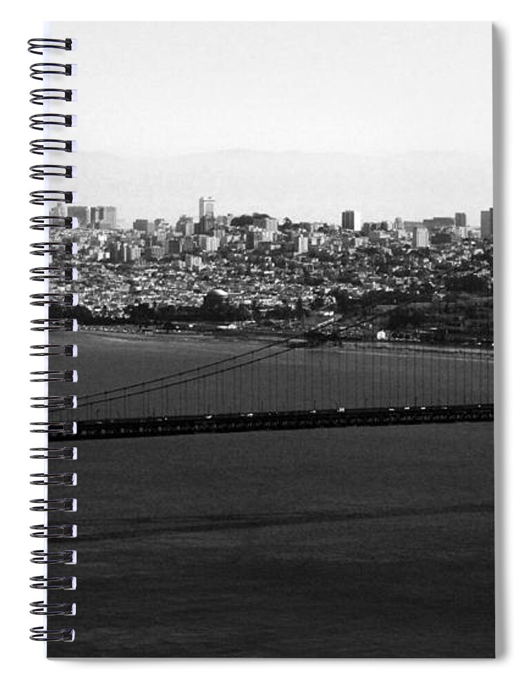 Golden Gate Bridge Spiral Notebook featuring the photograph Golden Gate Bridge in Black and White by Linda Woods