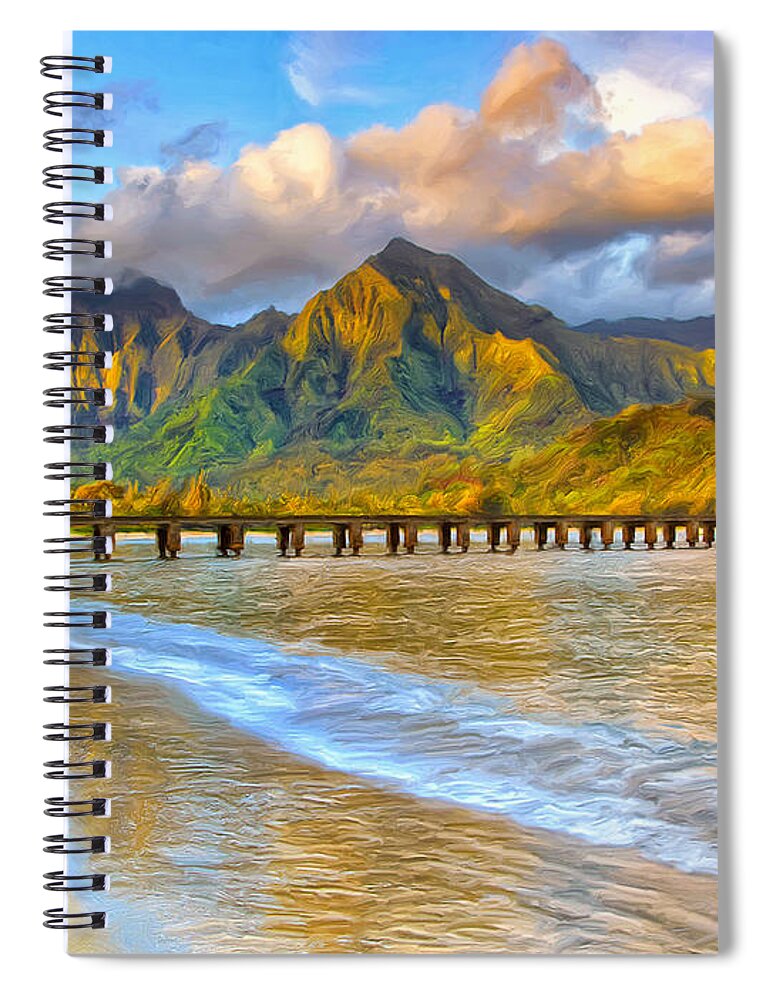 Morning Spiral Notebook featuring the painting Golden Hanalei Morning by Dominic Piperata
