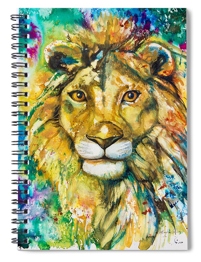 Lion Spiral Notebook featuring the painting Golden Lion by Patricia Allingham Carlson