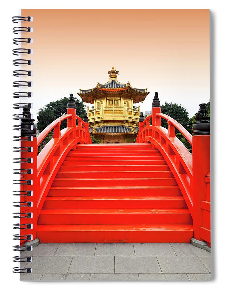 Chinese Temple Dog Spiral Notebook featuring the photograph Golden Pavilion In Chinese Nunnery by Bertlmann