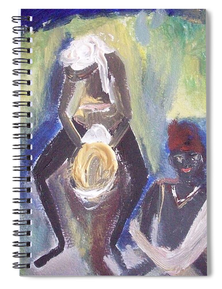 Waterfall Spiral Notebook featuring the painting Golden waterfall music by Judith Desrosiers