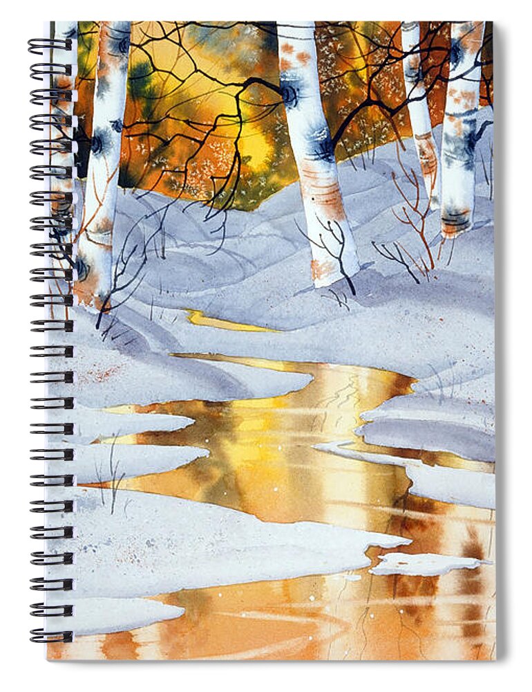 Golden Winter Spiral Notebook featuring the painting Golden Winter by Teresa Ascone