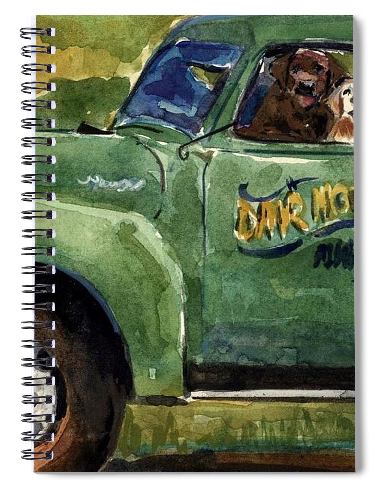 Dogs In Truck Spiral Notebook featuring the painting Good Ole Boys by Molly Poole