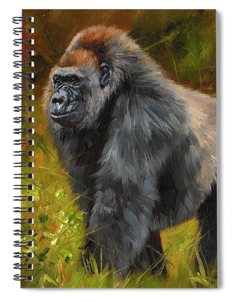 Gorilla Spiral Notebook featuring the painting Gorilla by David Stribbling