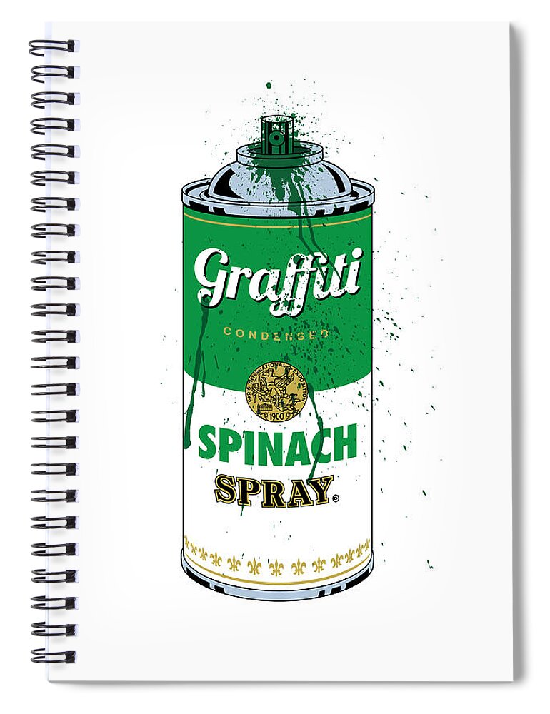 Logo Spiral Notebook featuring the digital art Graffiti Spinach Spray Can by Gary Grayson