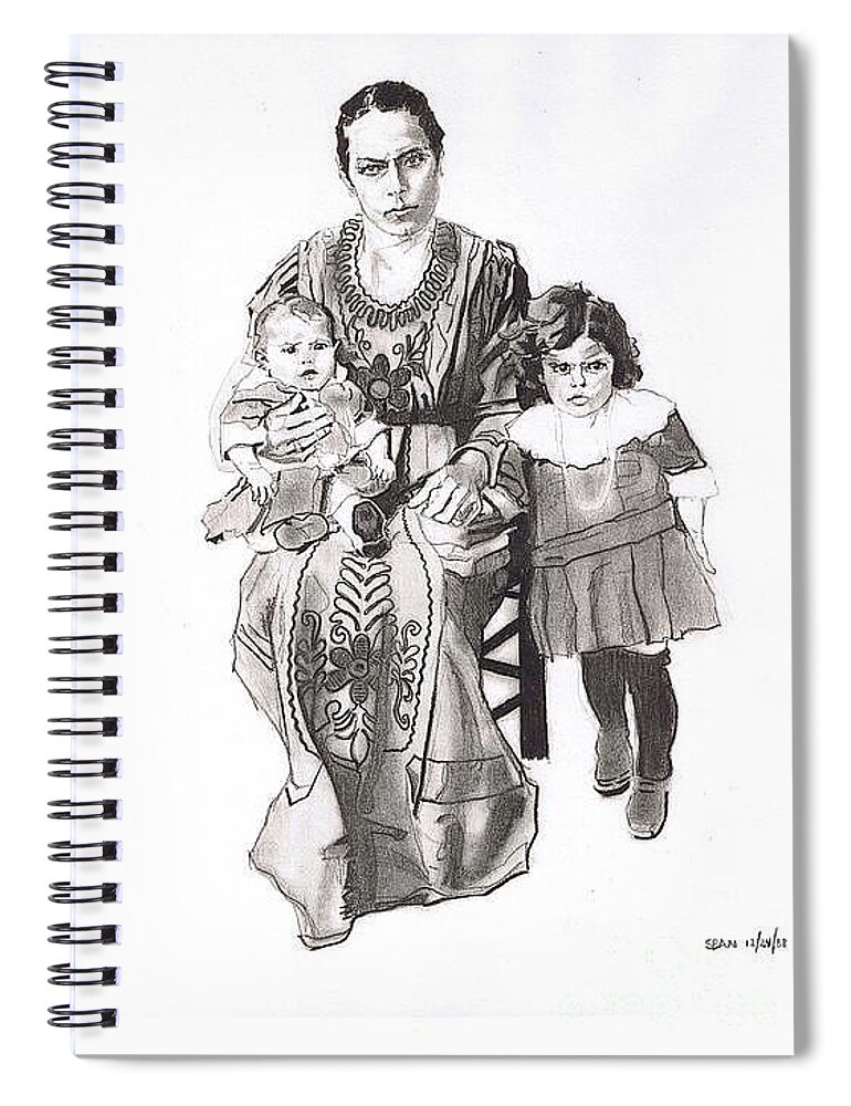 Charcoal Pencil On Paper Spiral Notebook featuring the drawing Grandma's Family by Sean Connolly