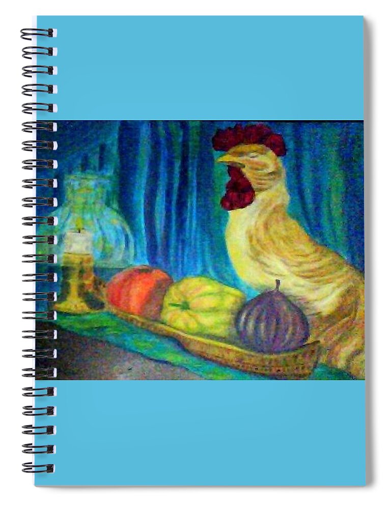 Rooster Spiral Notebook featuring the painting Grandma's Rooster Greeting Card by Suzanne Berthier