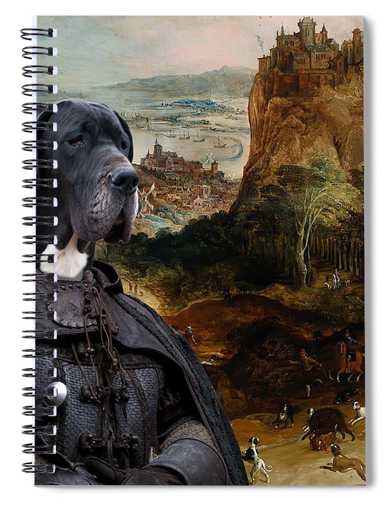 Great Dane Spiral Notebook featuring the painting Great Dane Art - The Boar Hunt by Sandra Sij