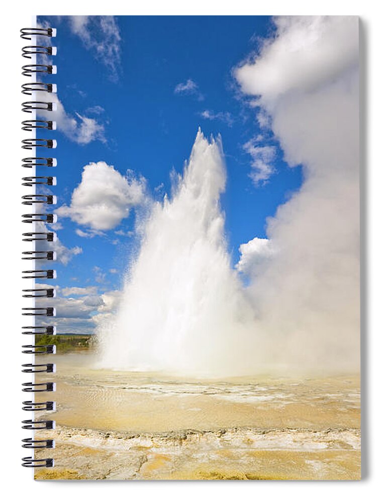 00431103 Spiral Notebook featuring the photograph Great Fountain Geyser in Yellowstone by Yva Momatiuk and John Eastcott
