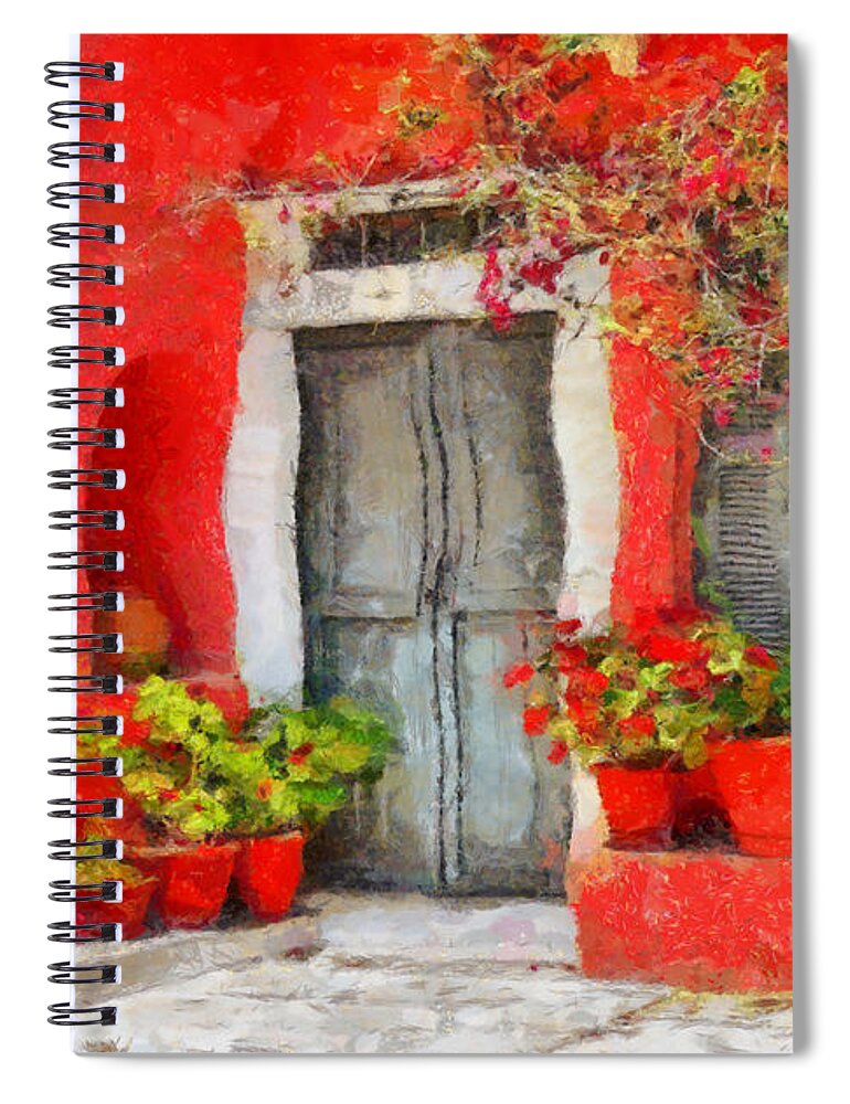 House Spiral Notebook featuring the painting Greek house by George Rossidis