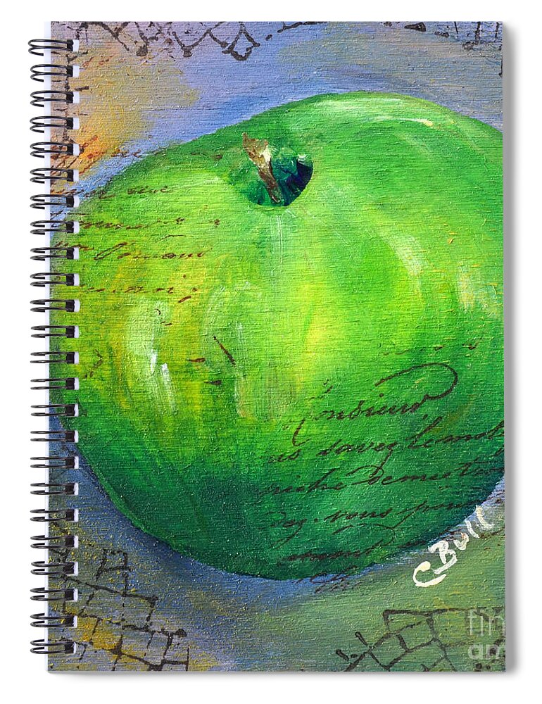 Green Apple Spiral Notebook featuring the painting Green Apple by Claire Bull