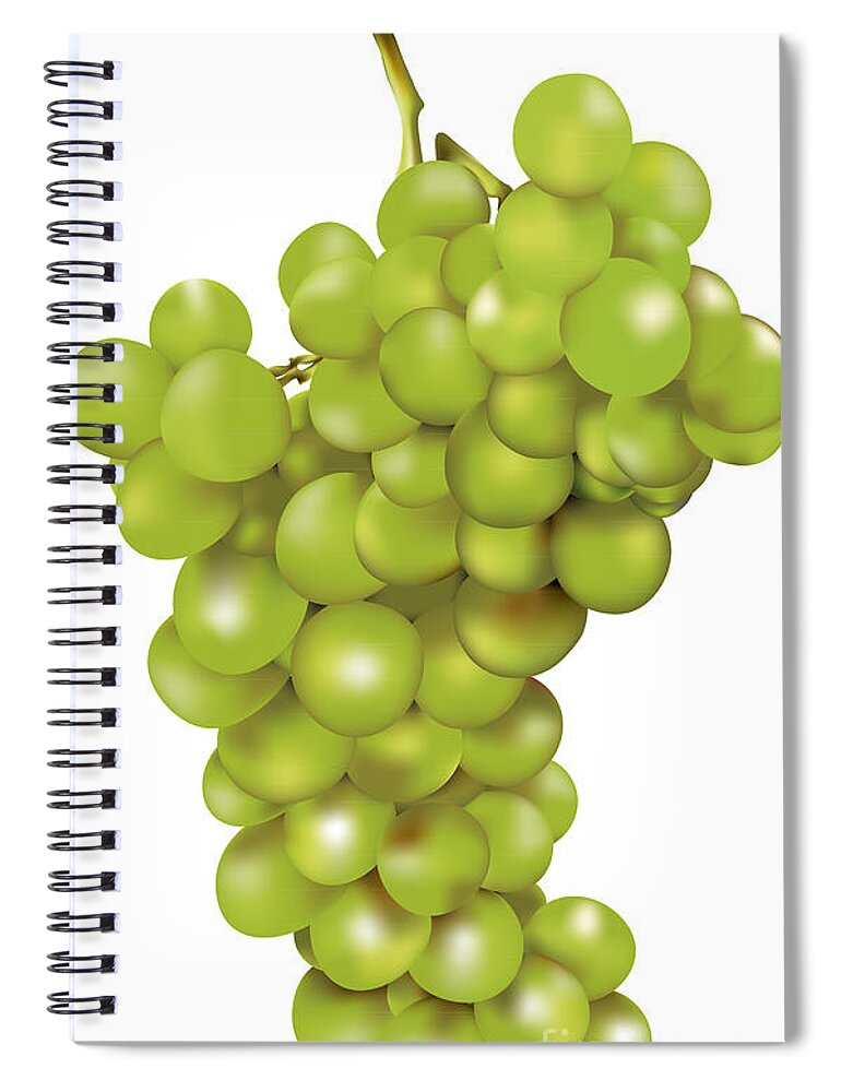 Bunch Spiral Notebook featuring the digital art Green Bunch Of Grapes by Gina Koch